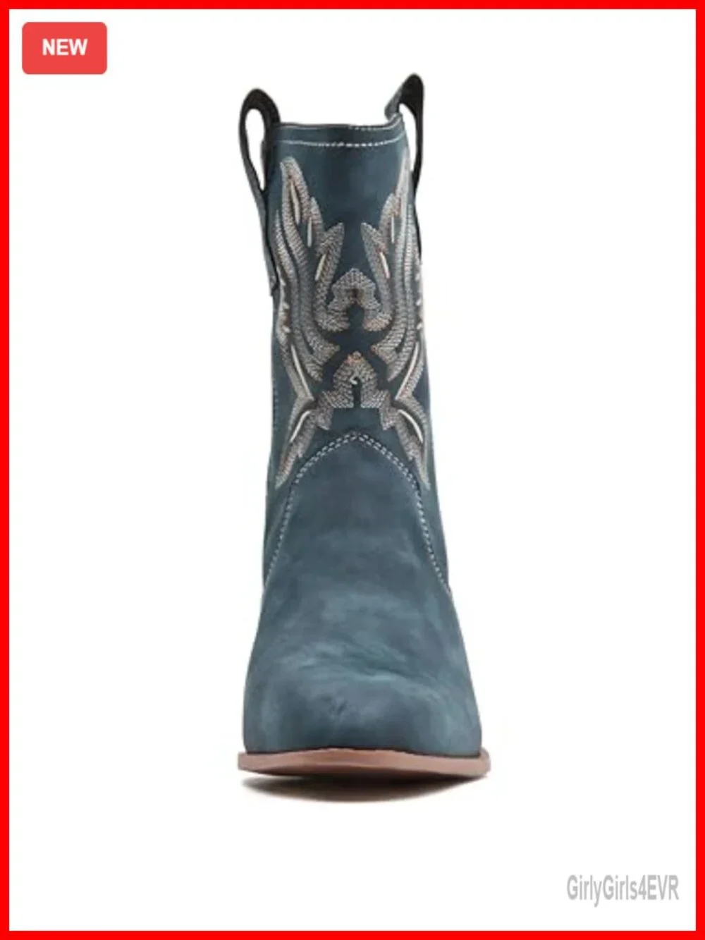 Women's Western Cowgirl Ankle Booties Embroidered Suede Low Chunky Heel Boot